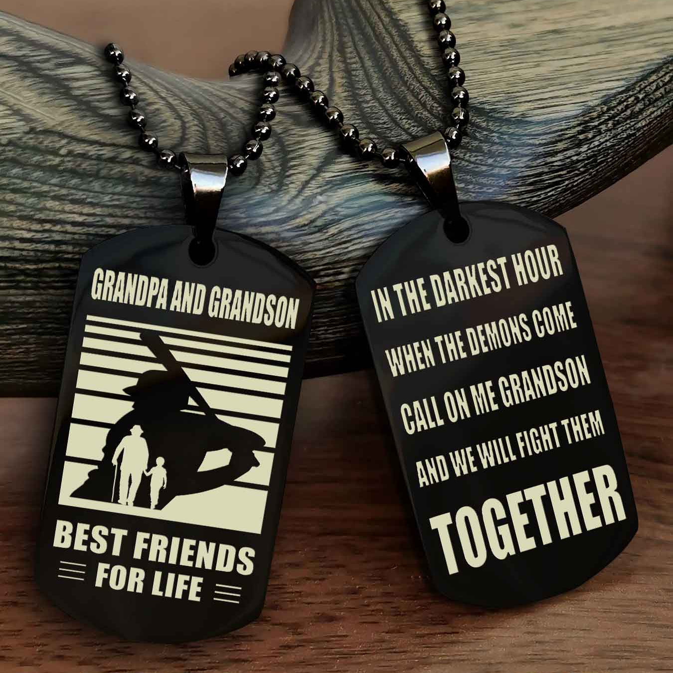 Sport Personalized Double Sided Dog Tag Grandpa And Grandson Best Friend For Life - Call On Me Grandson And We Will Fight Them Together