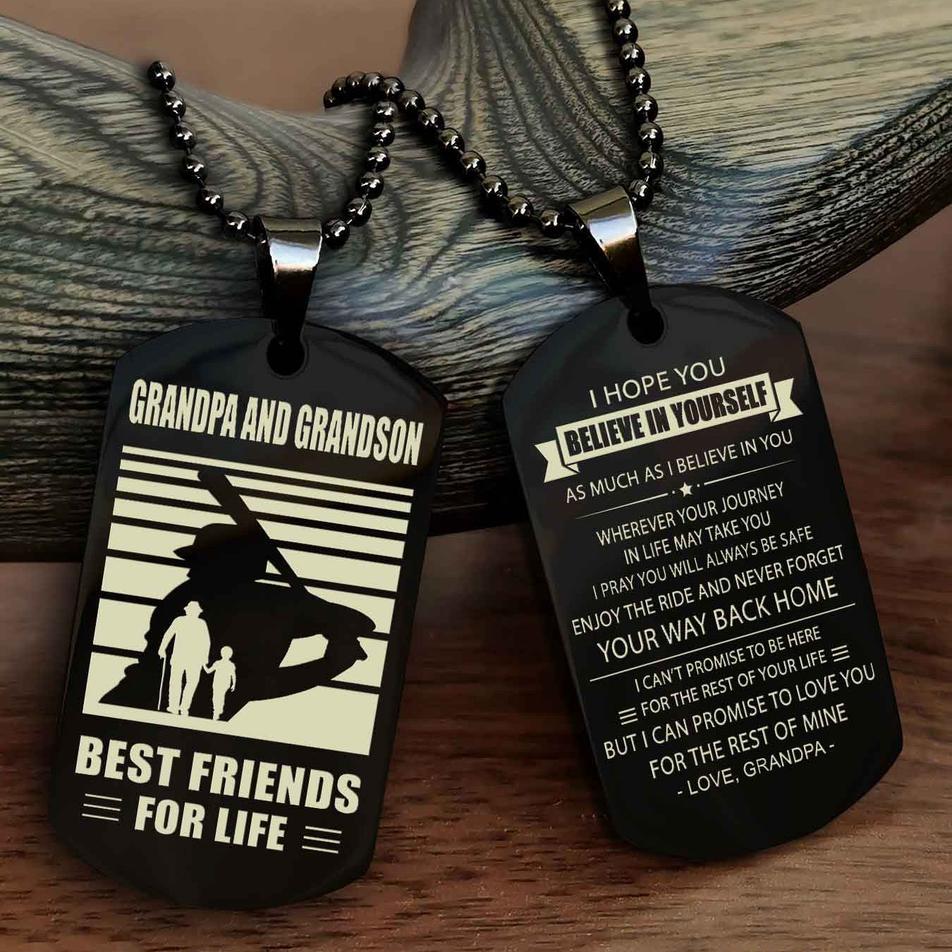 Sport Personalized Double Sided Dog Tag Grandpa And Grandson Best Friend For Life - Never Forget Your Way Back Home I Belive In You