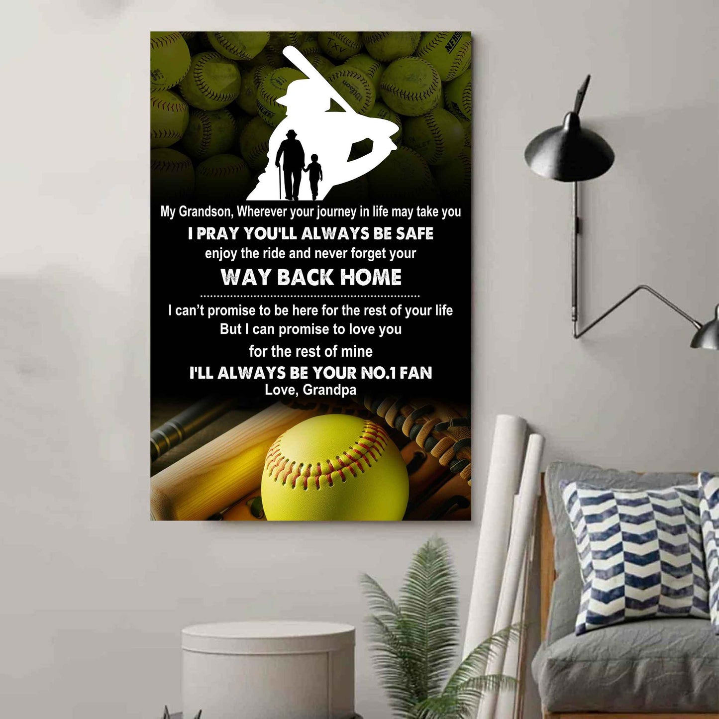 Baseball Poster Canvas Grandpa To Grandson - Never Forget Your Way Back Home I Will Always Your No 1 Fan