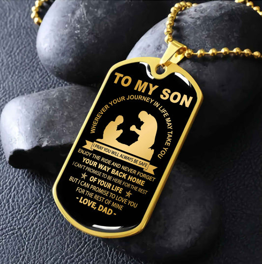 DRB Military Chain 18K Gold Plated Silver Plated To My Son Never Forget Your Way Back Home