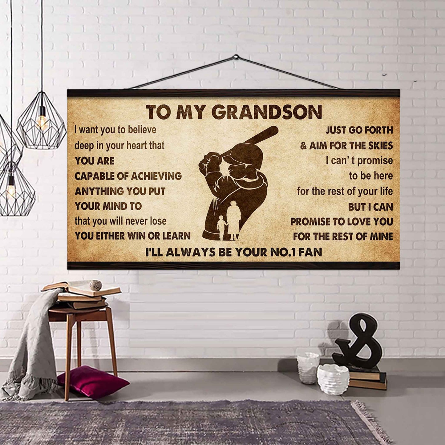 Personalized Sport Poster Canvas I'll Be Your No 1 Fan Grandma To Grandson - You Will Never Lose You Either Win Or Learn