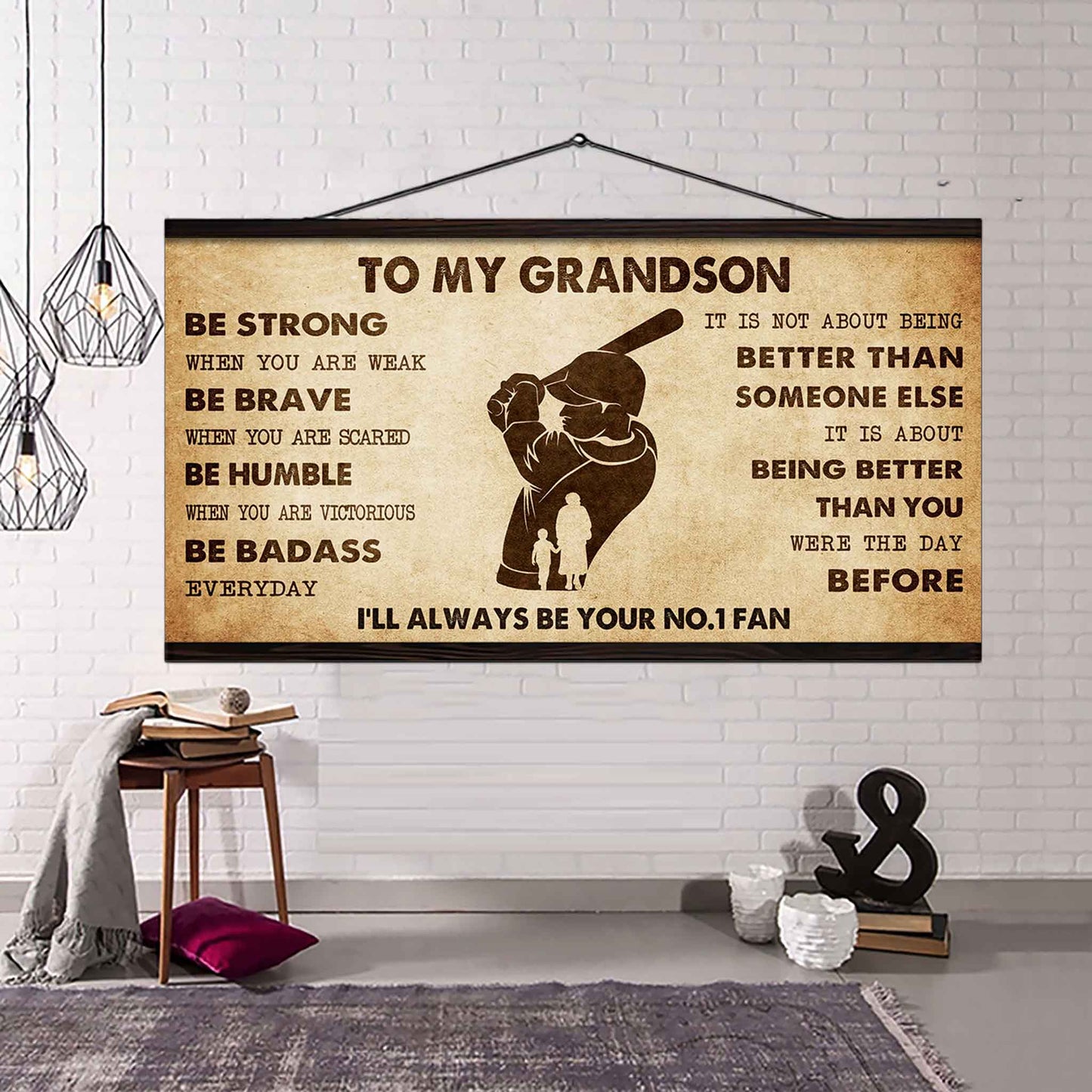 Personalized Sport Poster Canvas I'll Be Your No 1 Fan Grandma To Grandson - Be Strong When You Are Weak Be Badass Everyday