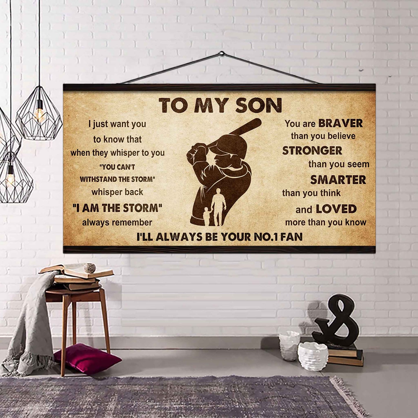 Personalized Sport Poster Canvas I'll Be Your No 1 Fan Dad To Son - Whisper Back I'm The Storm