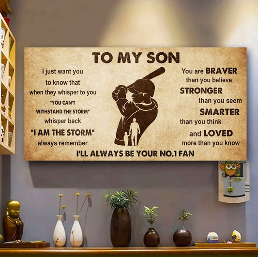 Personalized Sport Poster Canvas I'll Be Your No 1 Fan Dad To Son - Whisper Back I'm The Storm