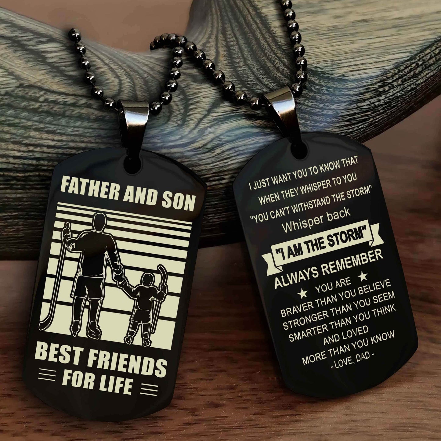 DRB Personalized Double Sided Dog Tag Silver To My Son I Love You - Whisper Back I'm The Storm