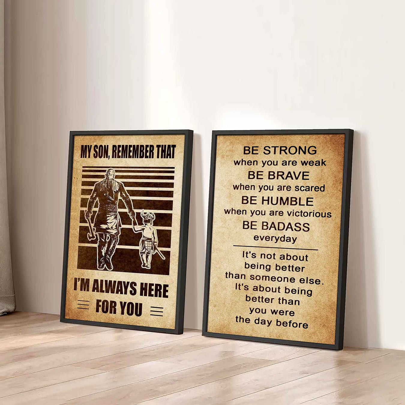 Combo 2 DRB Poster Canvas My Son Remember That - Be Strong When You Are Weak Be Brave When You Are Scared Be Badass Everyday