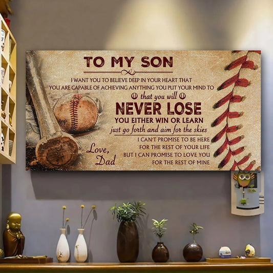 Customizable Baseball poster canvas - gifts from dad to son - Never lose you either win or learn