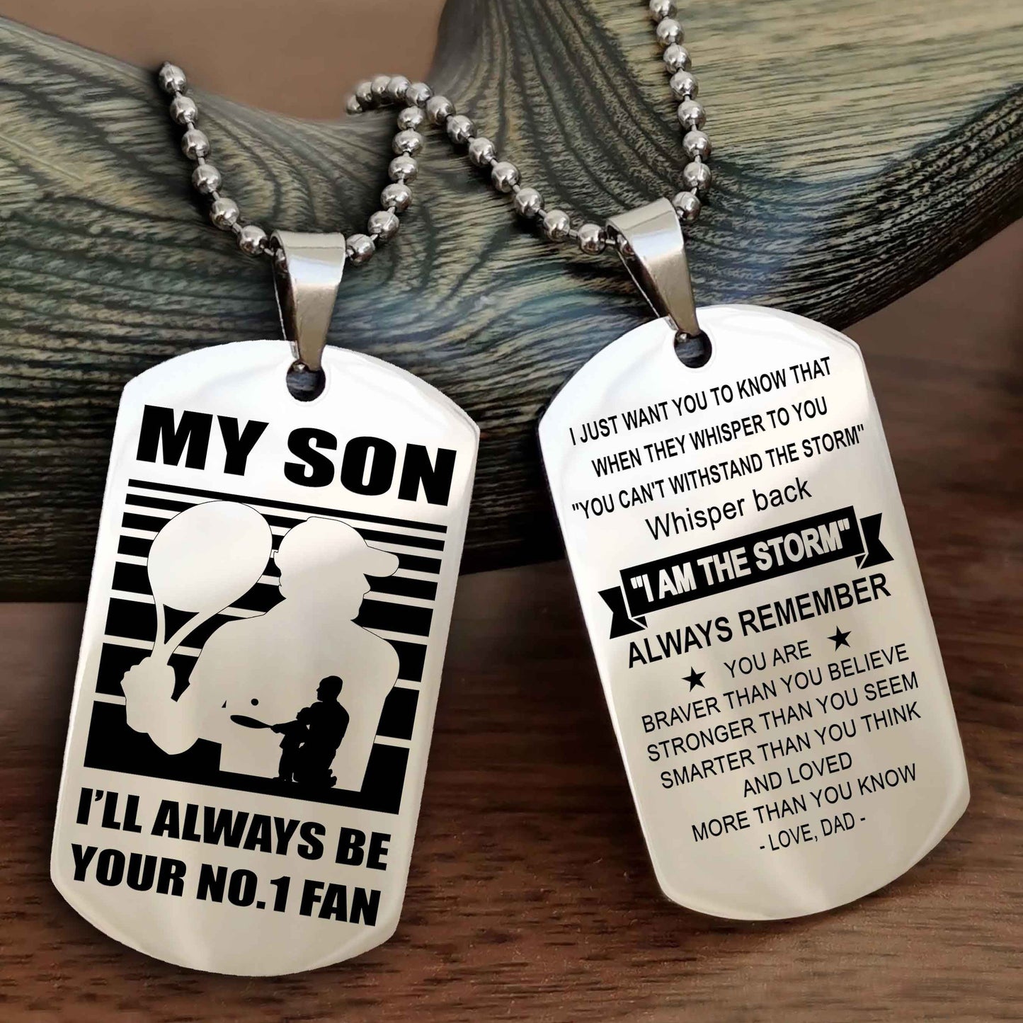 Sport Personalized Double Sided Dog Tag I Will Always Be Your No 1 Fan - Whisper Back I'm The Storm Gift From Dad Mom