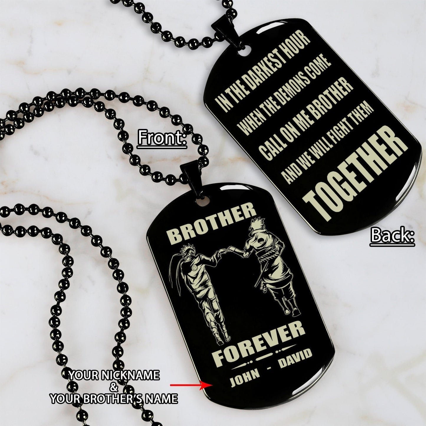 Biker Call on me brother engraved dog tag double sided. gift for brothers