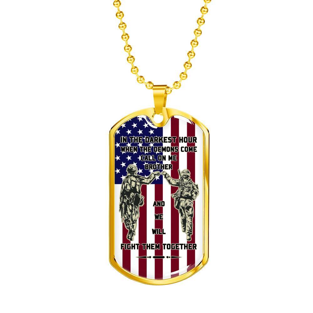 Soldier dog tag US flag call on me brother