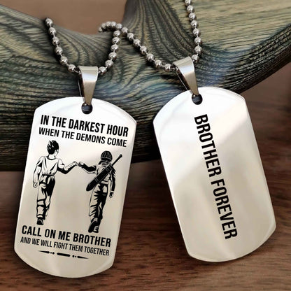 Samurai customizable engraved black dog tag double sided gift from brother, brother forevers