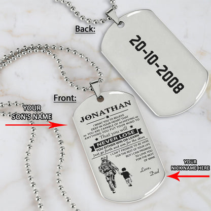 Customizable engraved black dog tag dad to son never lose