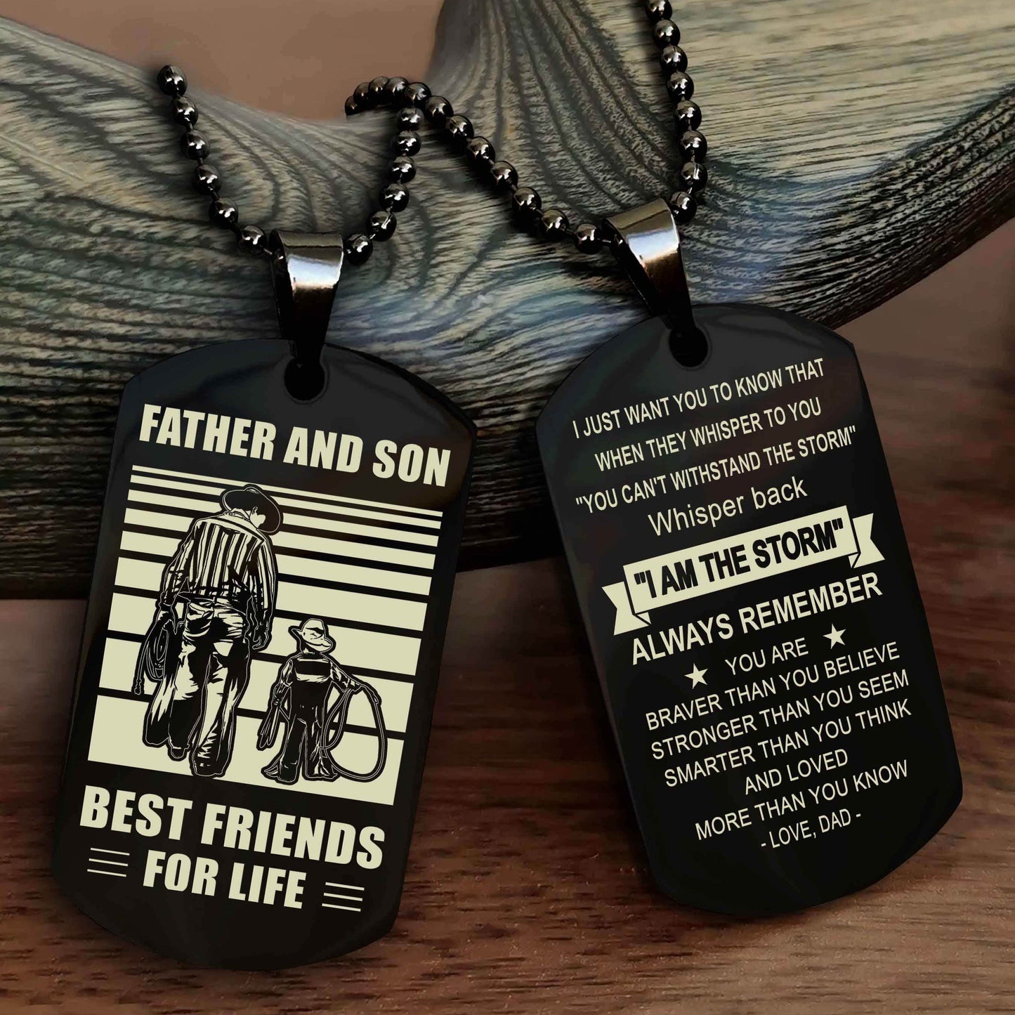 Cowboy Personalized Double Sided Dog Tag To My Son I Love You - Whisper Back I'm The Storm