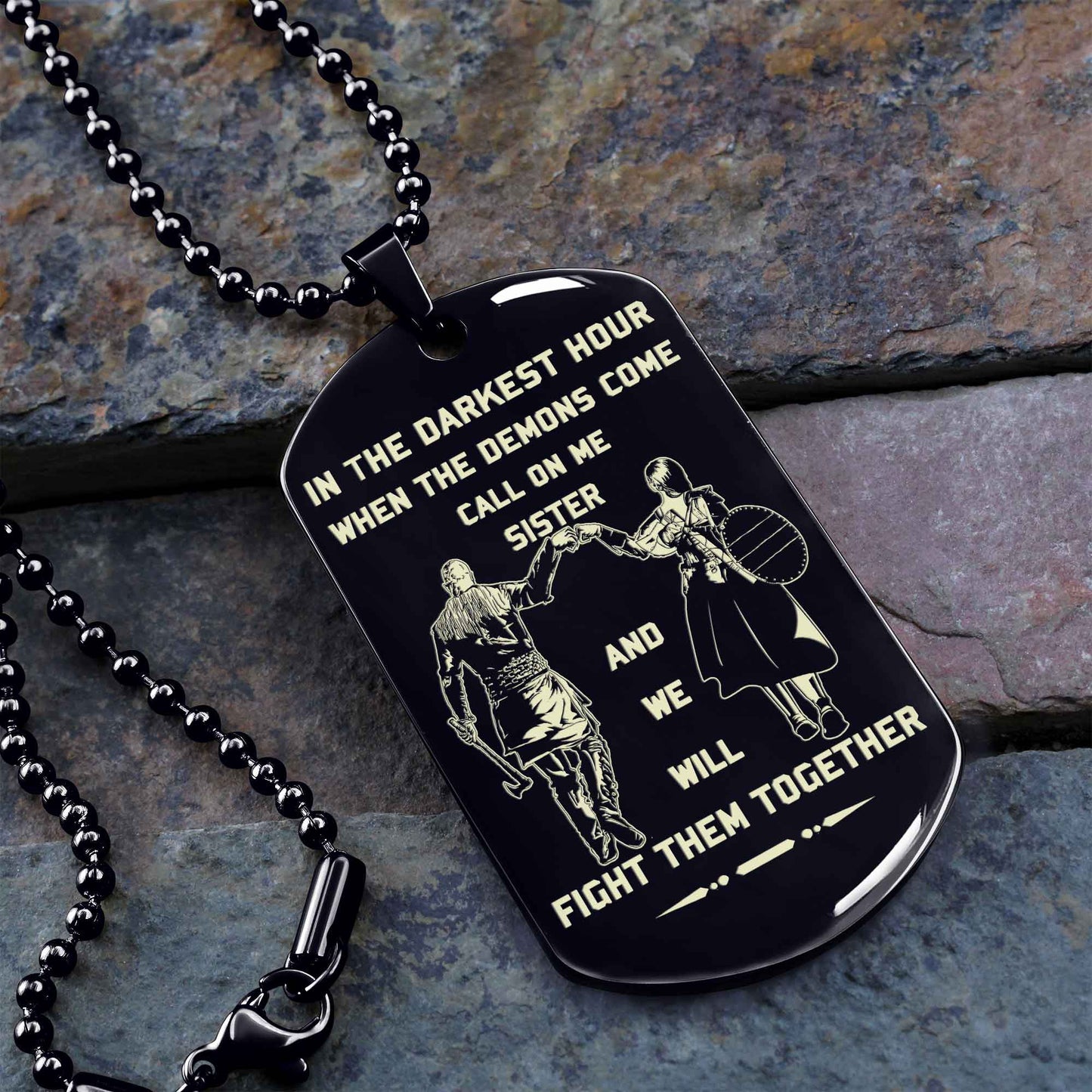 Customizable engraved black dog tag double sided gift from brother, brother forever