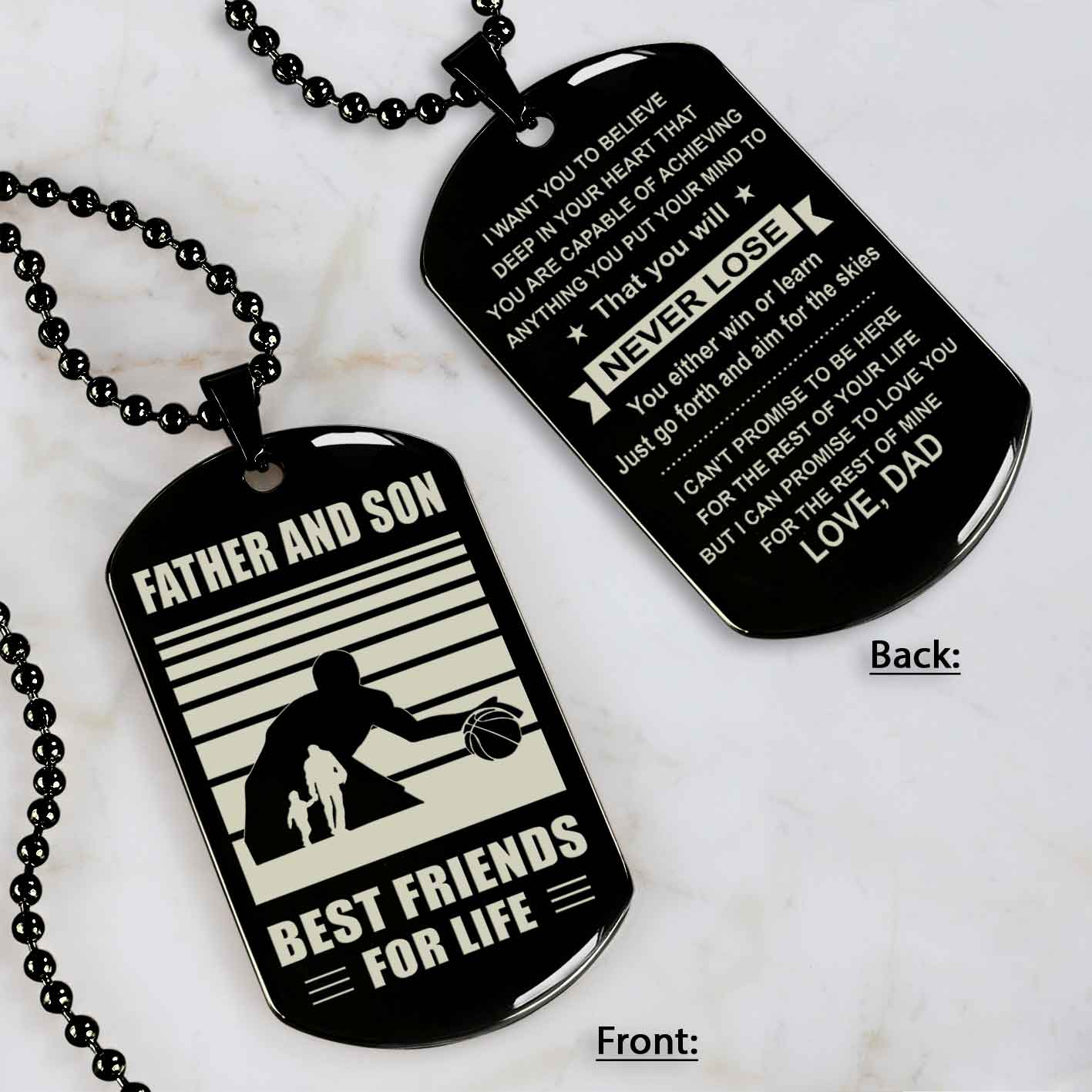Basketball Personalized Double Sided Dog Tag Father And Son Best Friends For Life Message on the back side New Version