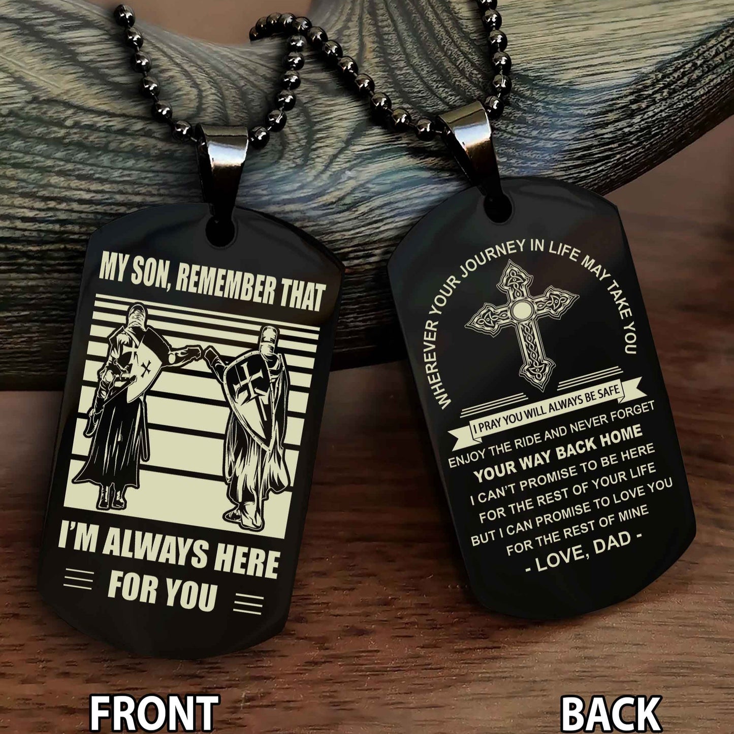 Knight Templar Cross Double Sided Dog Tag My Son Remember That - Gift For Son Enjoy The Ride Never Forget Your Way Back Home