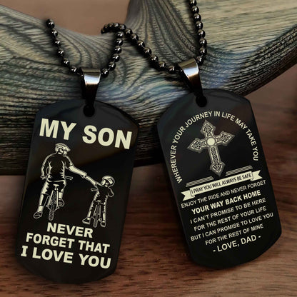 Samurai Cross Double Sided Dog Tag To My Son Never Forget That I Love You - Gift For Son Never Forget Your Way Back Home