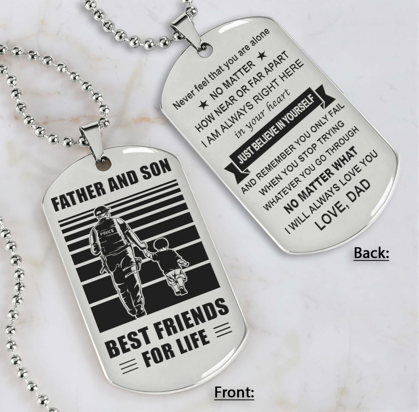 DRB Personalized Double Sided Dog Tag Father And Son Best Friends For Life - Just Believe In Yourself I Love You