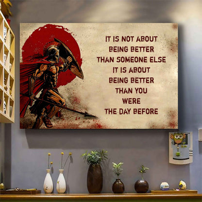 Samurai Poster Canvas It's Not About Being Better Than Someone Else Best Gifts Motivation Quotes