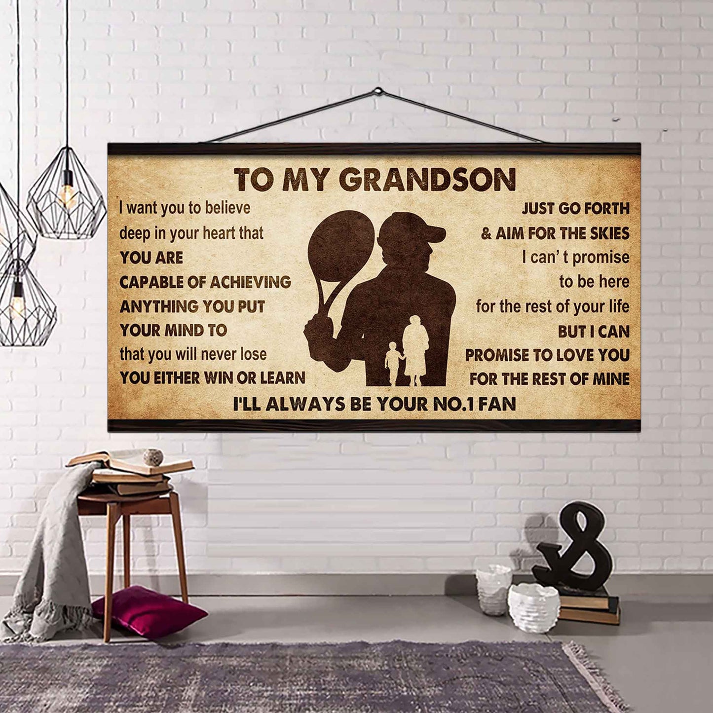 Personalized Sport Baseball Poster Canvas I'll Be Your No 1 Fan Grandma To Grandson - You Will Never Lose You Either Win Or Learn