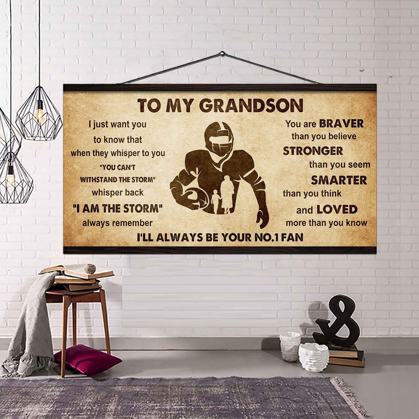 Personalized Sport Poster Canvas I'll Be Your No 1 Fan Grandma To Grandson - Whisper Back I'm The Storm