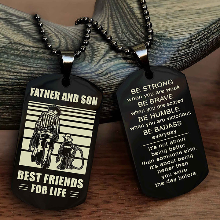 Viking Personalized Double Sided Dog Tag Silver To My Son I Love You - Be Strong When You Are Weak Gift From Dad To Son