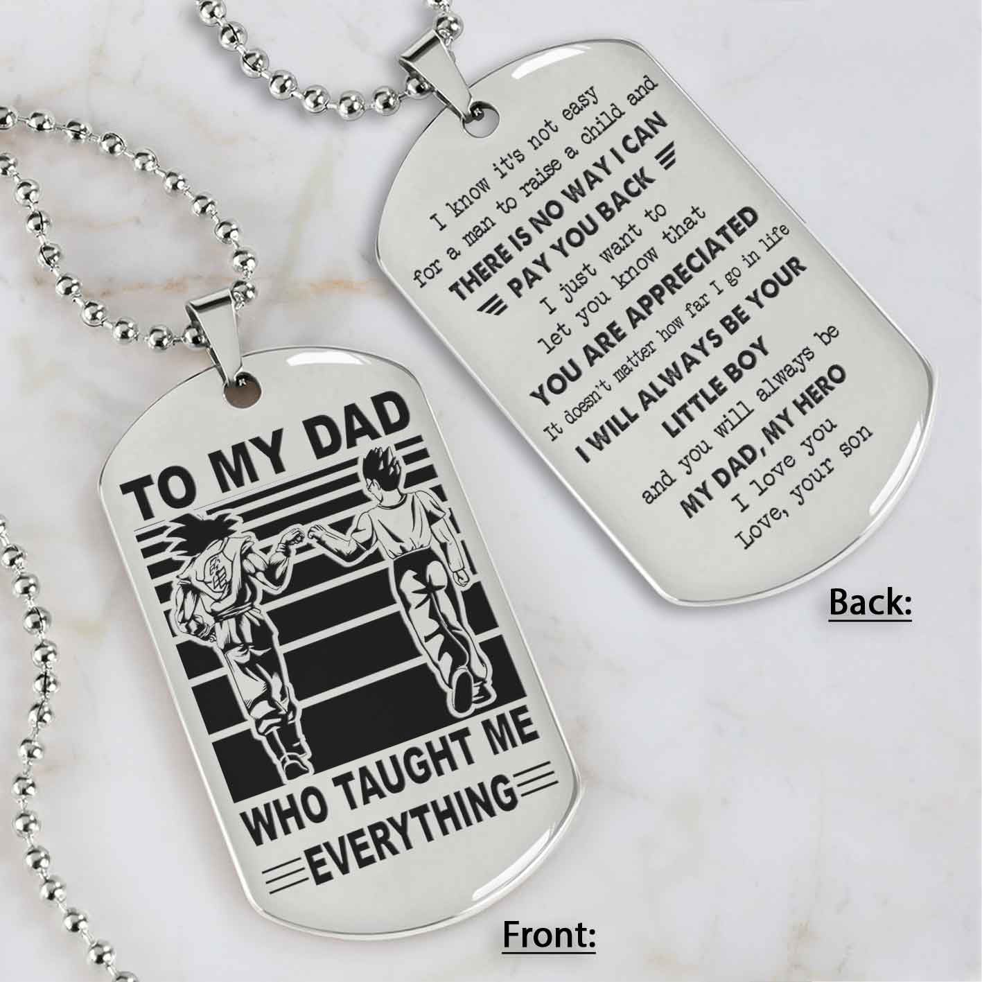 Customized Family Double Side Dog Tag To My Dad Who Taughte Me Everything I Know It's Not Easy - I Will Always Be Your Little Boy Gift From Son To Dad Father's Day Gift