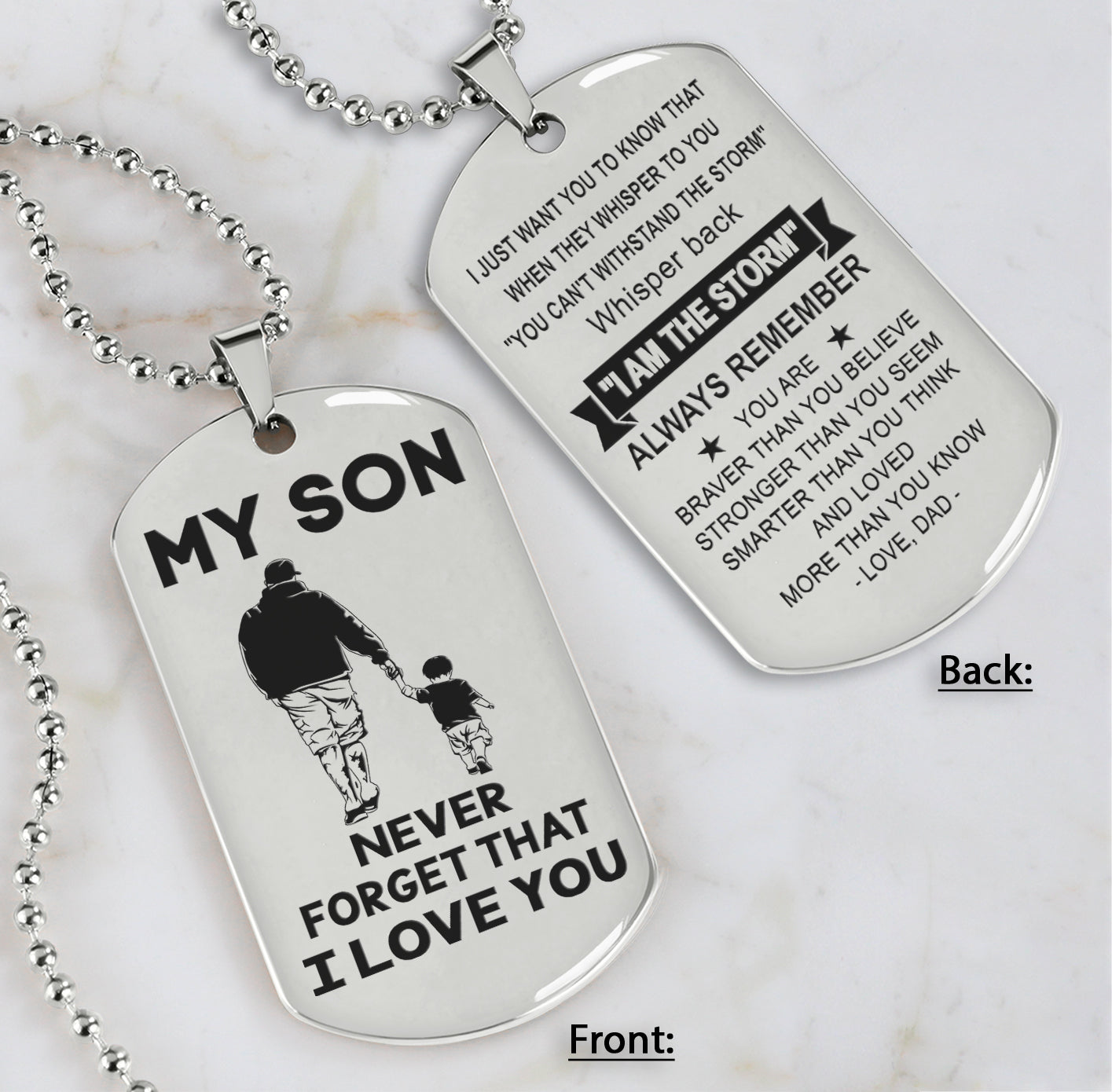 DRB Personalized Double Sided Dog Tag To My Son Never Forget That I Love You - Whisper Back I'm The Storm