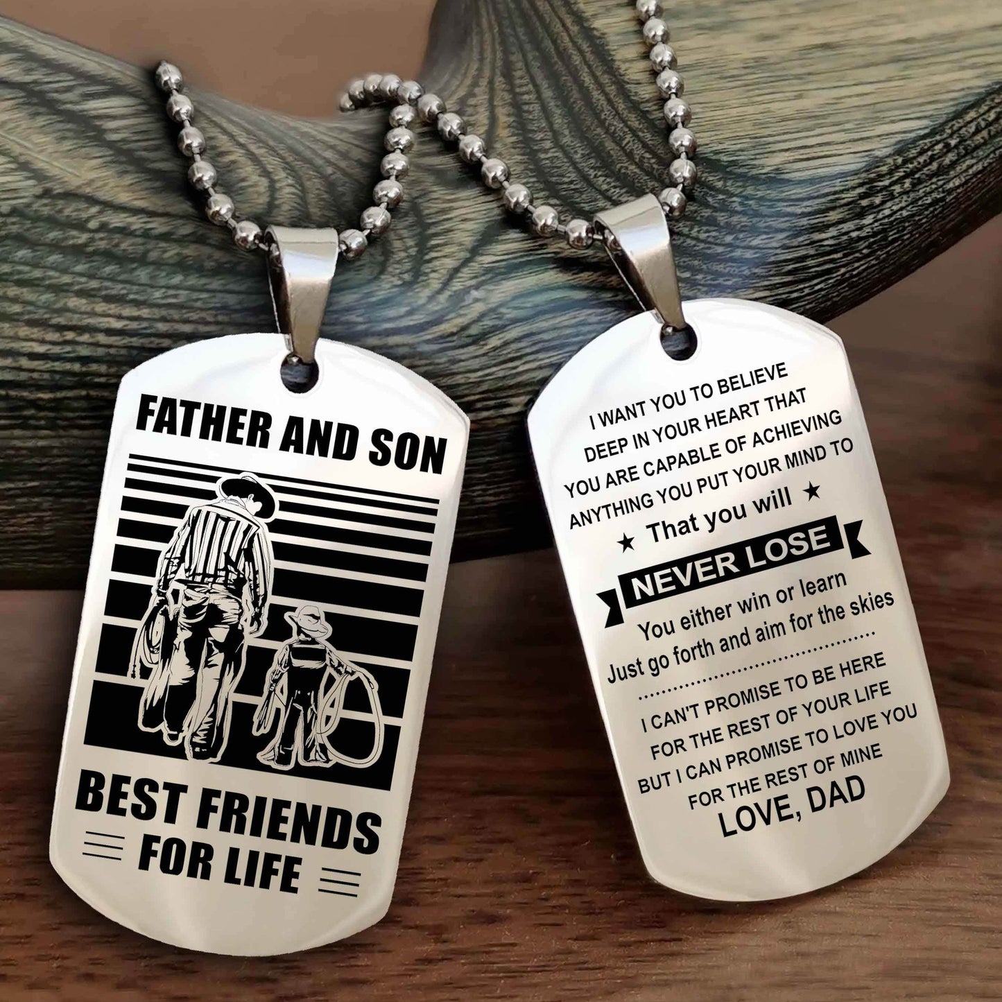 Viking Personalized Double Sided Dog Tag Silver To My Son I Love You - You Will Never Lose You Either Win Or Learn From Dad To Son