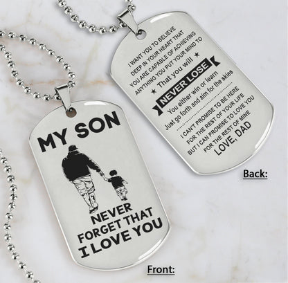 DRB Personalized Double Sided Dog Tag To My Son Never Forget That I Love You - You Will Never Lose You Either Win Or Learn