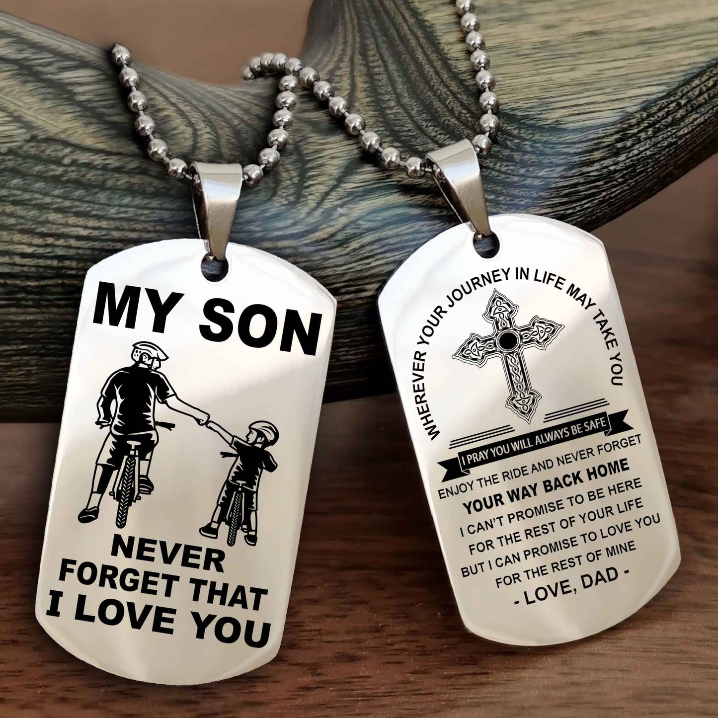 Samurai Cross Double Sided Dog Tag To My Son Never Forget That I Love You - Gift For Son Never Forget Your Way Back Home