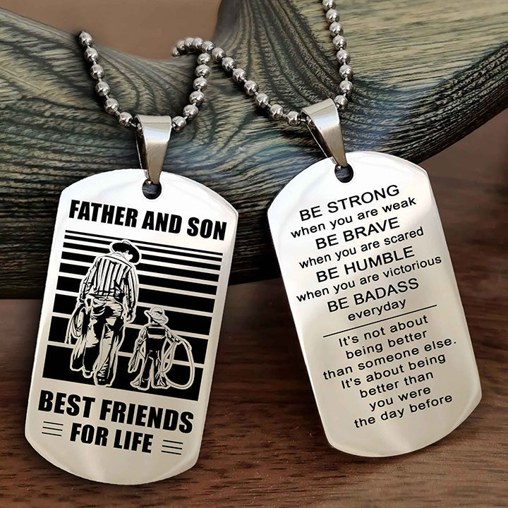 Samurai Personalized Double Sided Dog Tag Silver To My Son I Love You - Be Strong When You Are Weak Gift From Dad To Son