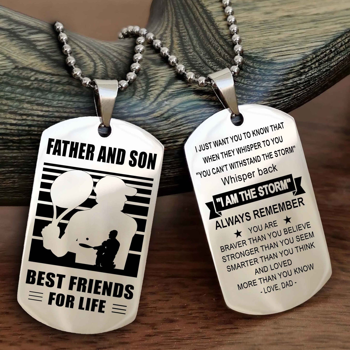 Sport Personalized Double Sided Dog Tag Father And Son Best Friend For Life - Whisper Back I'm The Storm