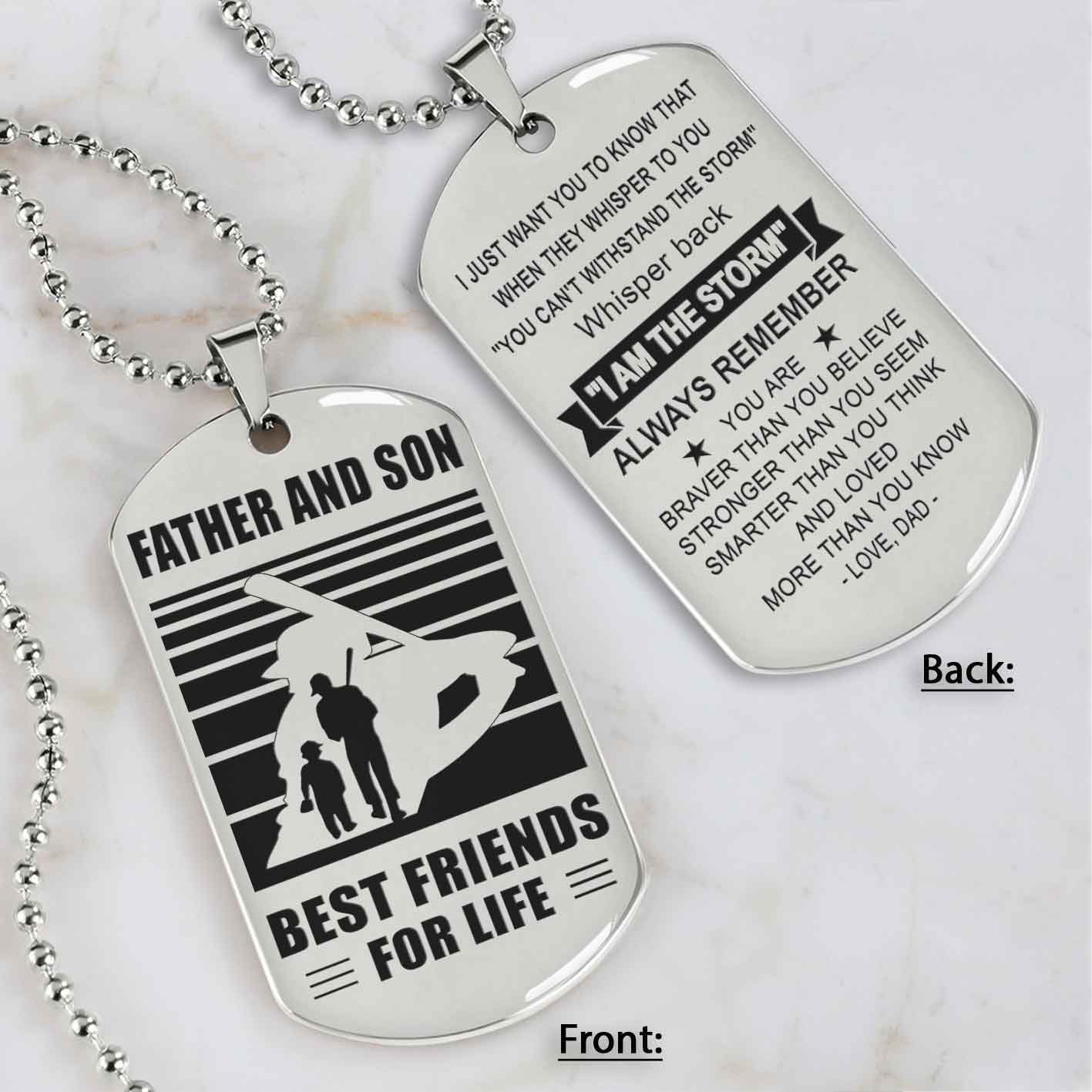 Silver Version Basketball Personalized Double Sided Dog Tag Father And Son Best Friends For Life  Message on the back side