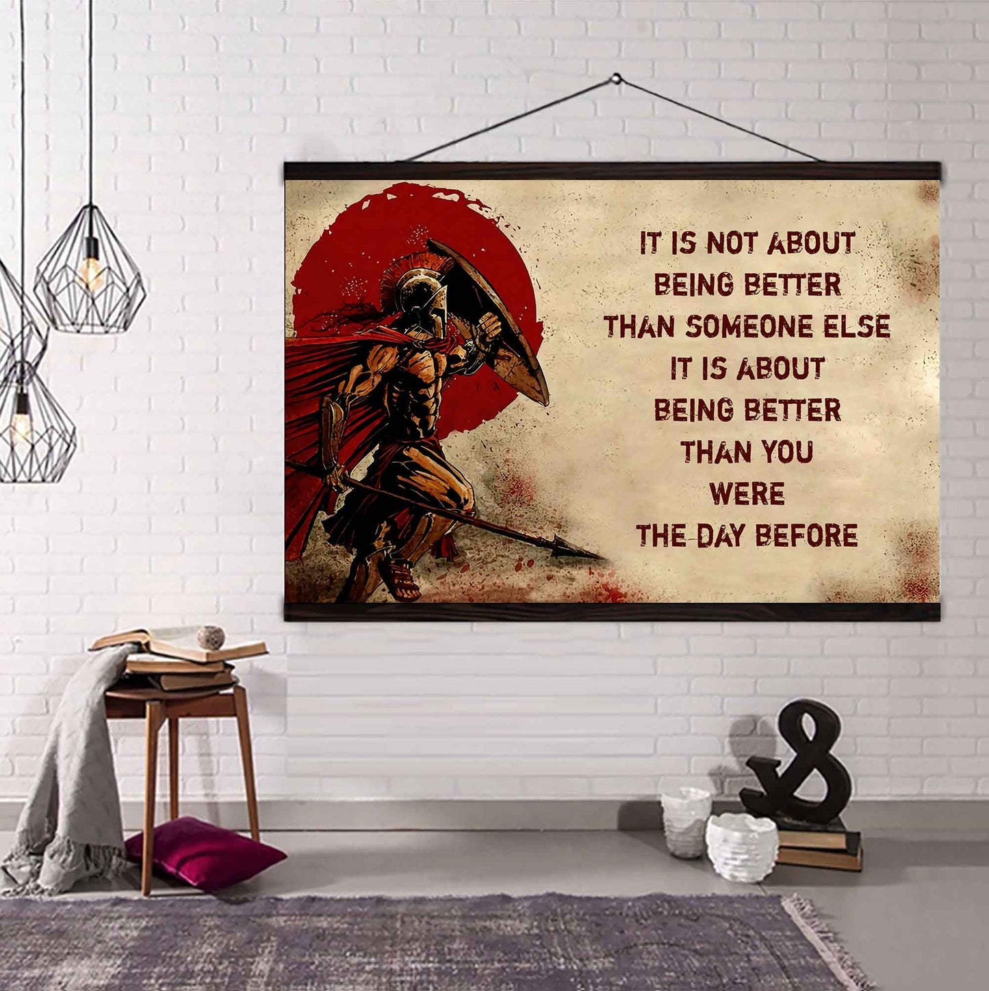 Samurai Poster Canvas It's Not About Being Better Than Someone Else Best Gifts Motivation Quotes