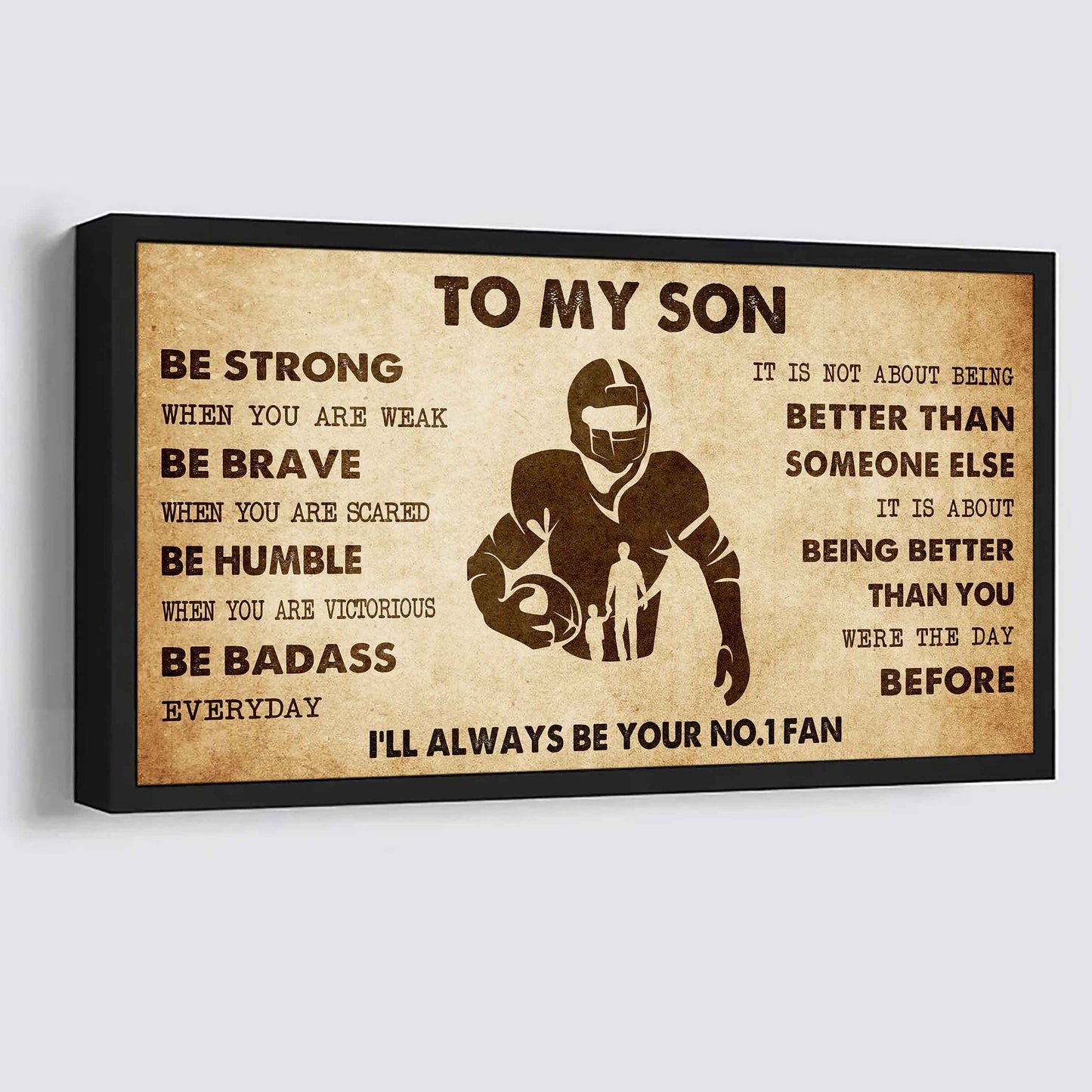 Personalized Sport Poster Canvas I'll Be Your No 1 Fan Dad To Son - Be Strong When You Are Weak Be Badass Everyday