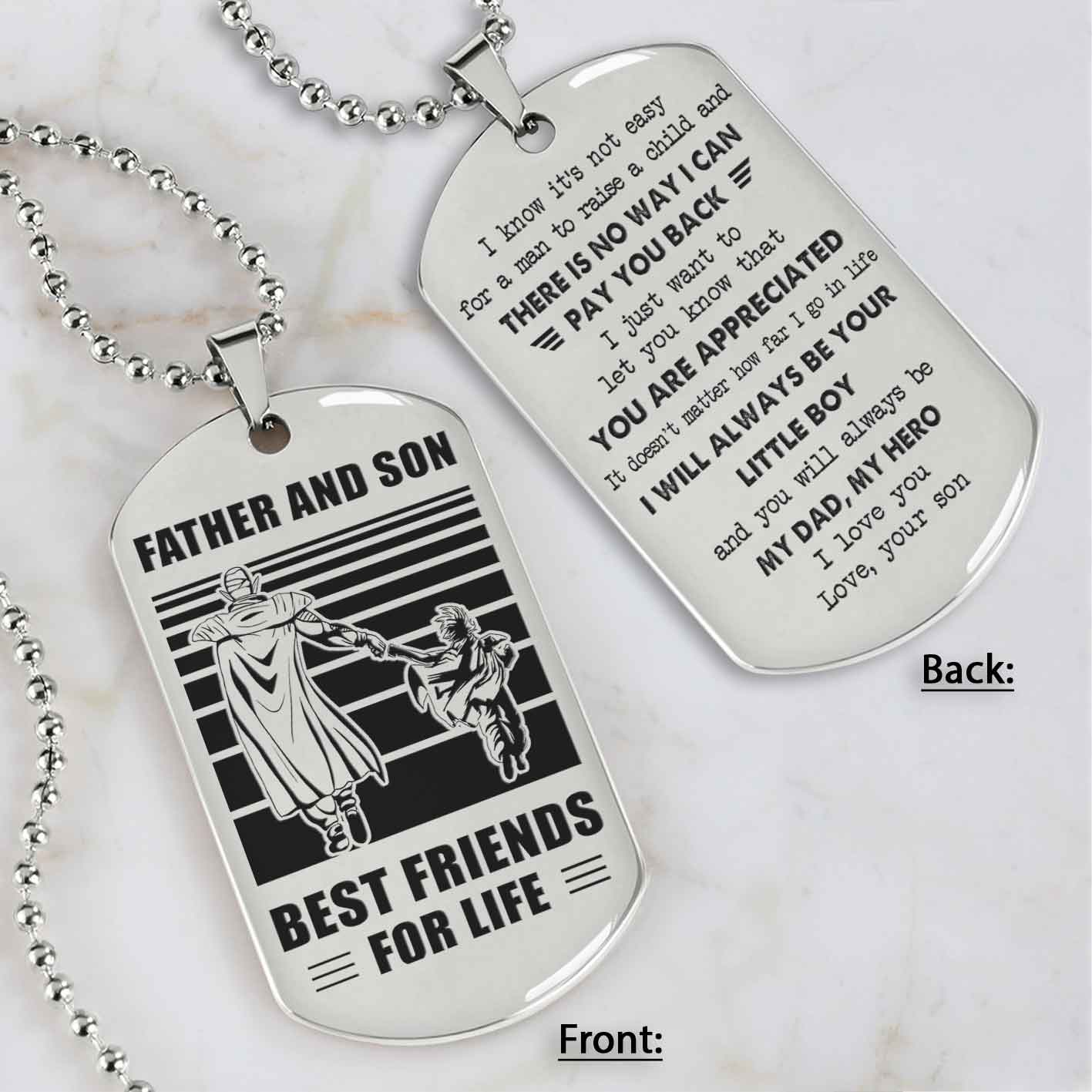 Customized Family Double Side Dog Tag Father And Son Best Friend For Life I Know It's Not Easy - I Will Always Be Your Little Boy Gift From Son To Dad Father's Day Gift