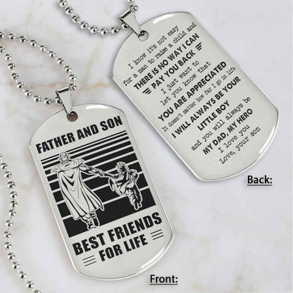 Customized Family Double Side Dog Tag Father And Son Best Friend For Life I Know It's Not Easy - I Will Always Be Your Little Boy Gift From Son To Dad Father's Day Gift