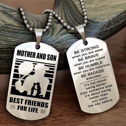Sport Personalized Double Sided Dog Tag Father And Son Best Friend For Life - Be Strong When You Are Weak Be Badass Everyday