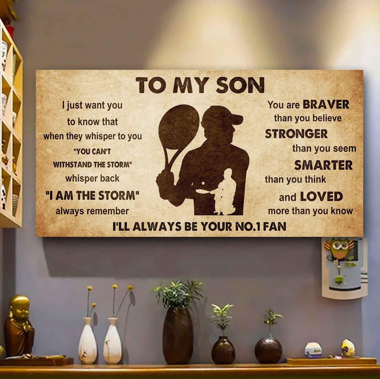Personalized Sport Poster Canvas I'll Be Your No 1 Fan Dad To Son - Whisper Back I'm The Storm