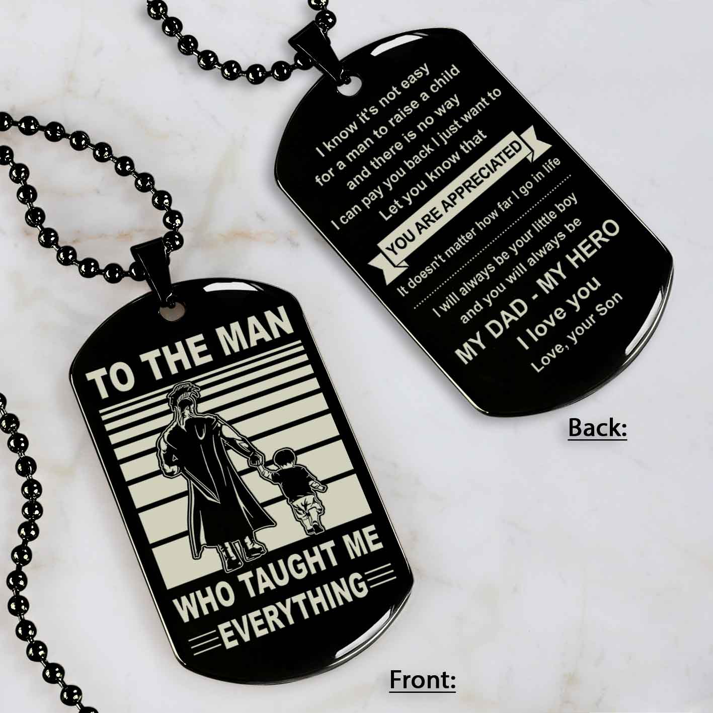 Biker Double Side Dog Tag To The Man Who Taught Me Everything - You Are My Hero Gift From Son To Dad Father's Day Gift