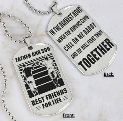 Samurai Personalized Double Sided Dog Tag Call On Me Daddy And We Will Fight Them Together Gifts For Your Dad, From Son To Dad