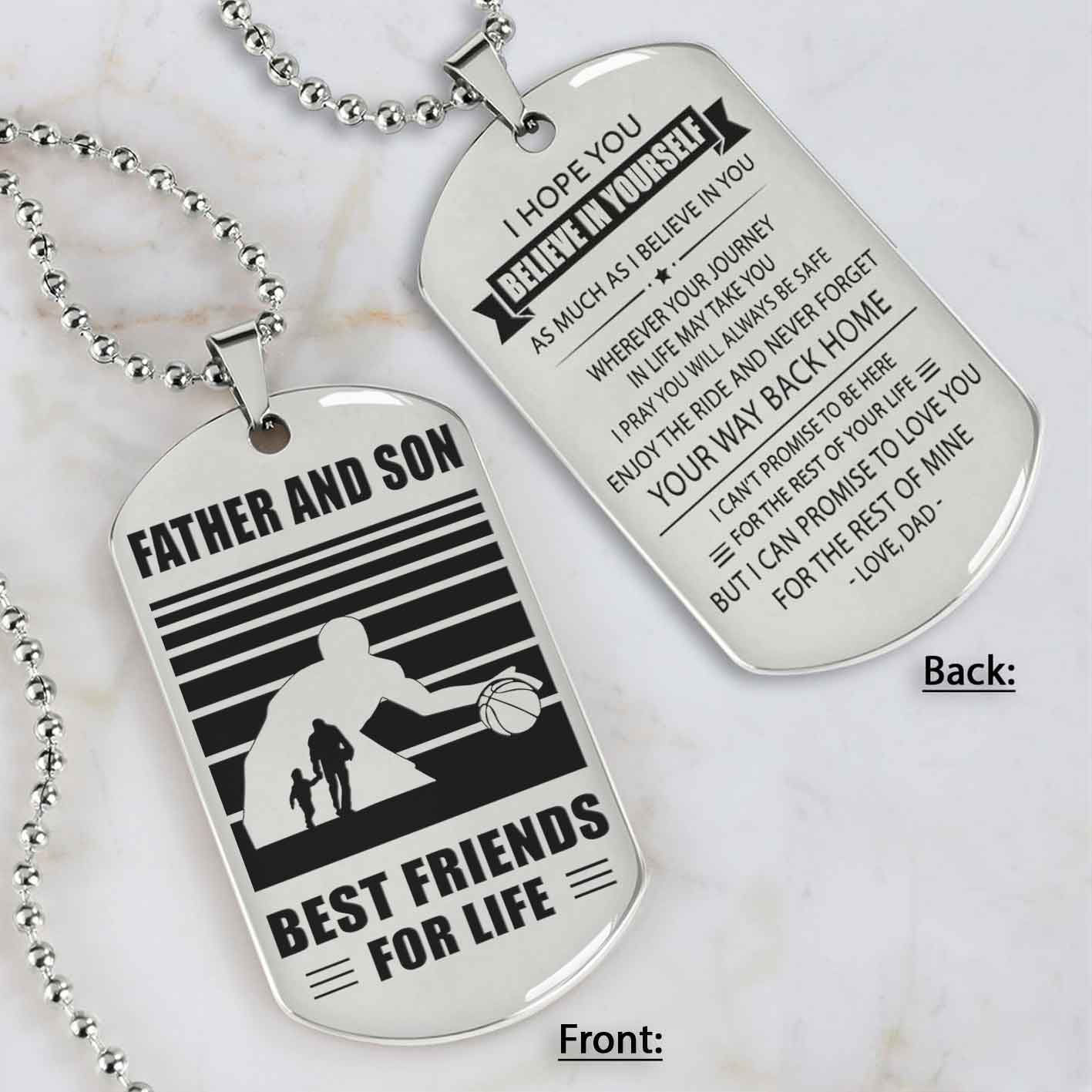 Silver Version Basketball Personalized Double Sided Dog Tag Father And Son Best Friends For Life  Message on the back side