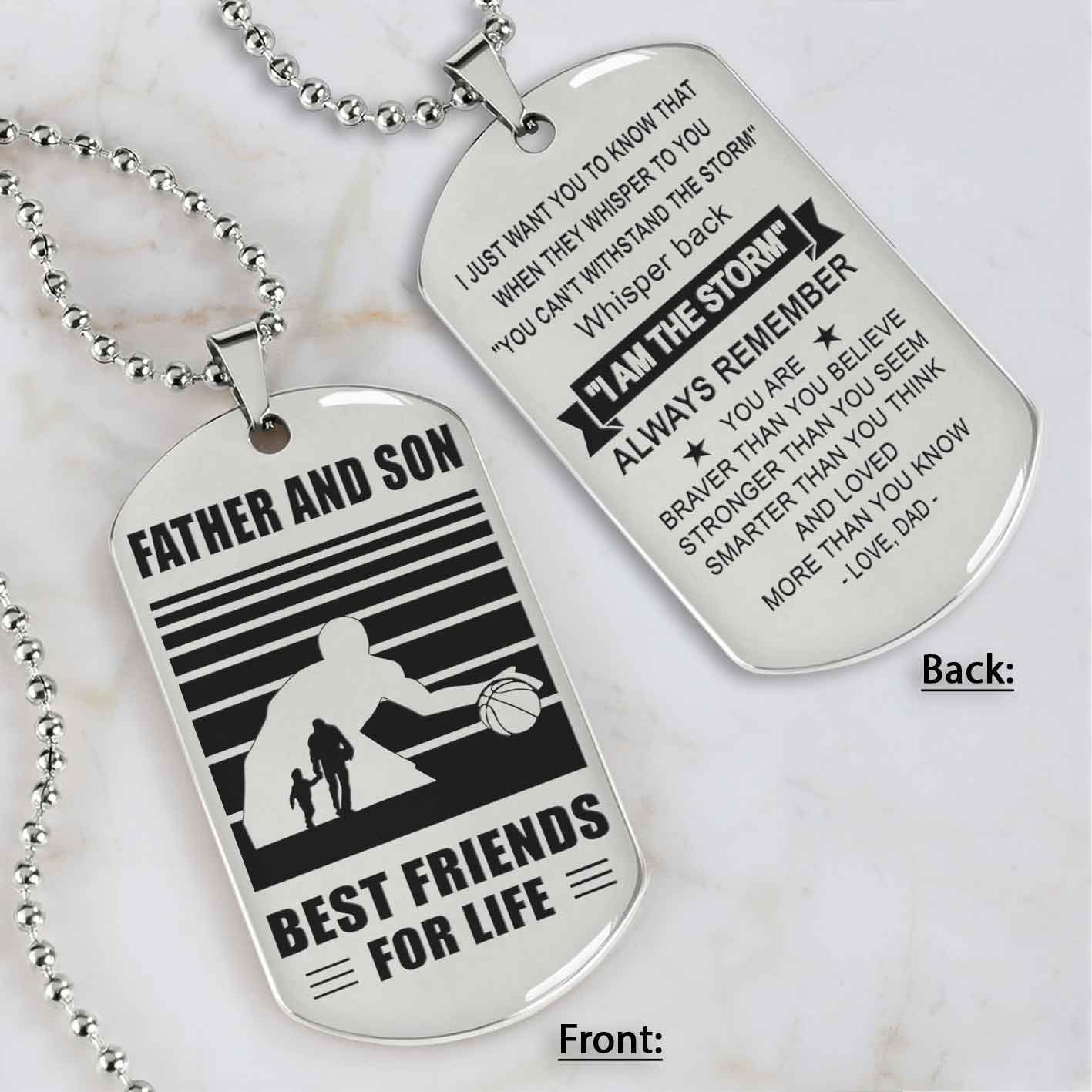 Silver Version Basketball Personalized Double Sided Dog Tag Father And Son Best Friends For Life  Message on the back side