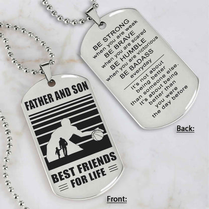 Silver Version Basketball Personalized Double Sided Dog Tag Father And Son Best Friends For Life  Message on the back side