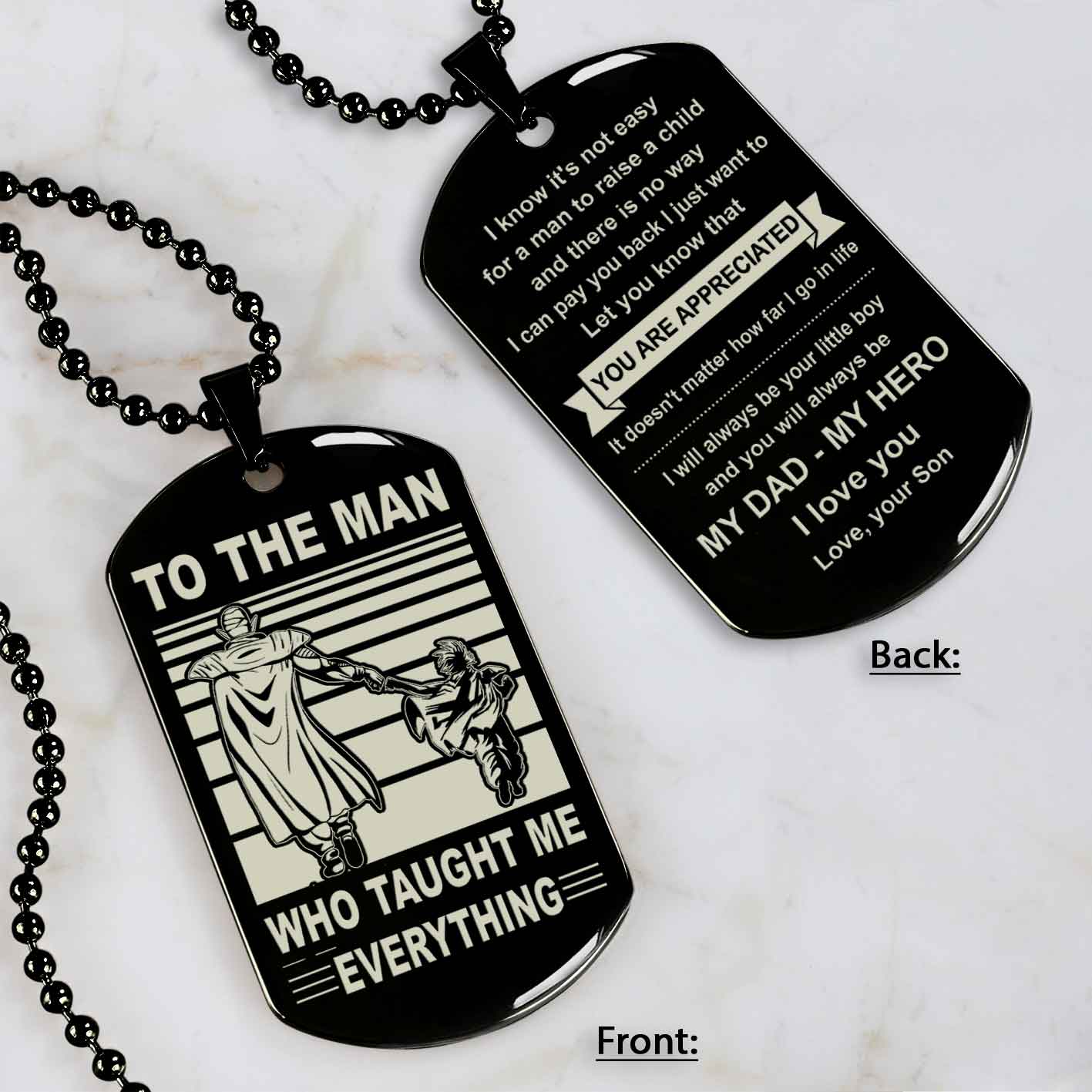 Biker Double Side Dog Tag To The Man Who Taught Me Everything - You Are My Hero Gift From Son To Dad Father's Day Gift
