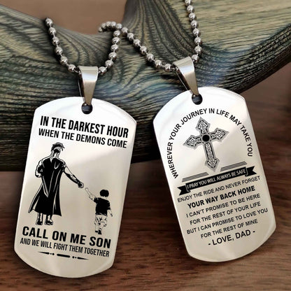 Knight Templar Double Sided Cross Dog Tag Call On Me Son - Gift For Son From Dad Your Way Back Home