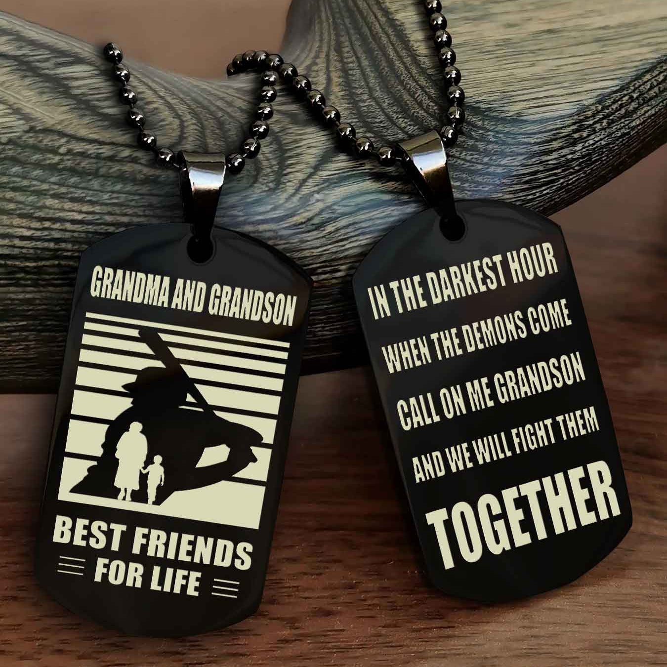 Sport Personalized Double Sided Dog Tag Grandpa And Grandson Best Friend For Life - Call On Me Grandson And We Will Fight Them Together