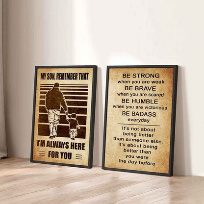 Combo 2 DRB Poster Canvas My Son Remember That - Be Strong When You Are Weak Be Brave When You Are Scared Be Badass Everyday
