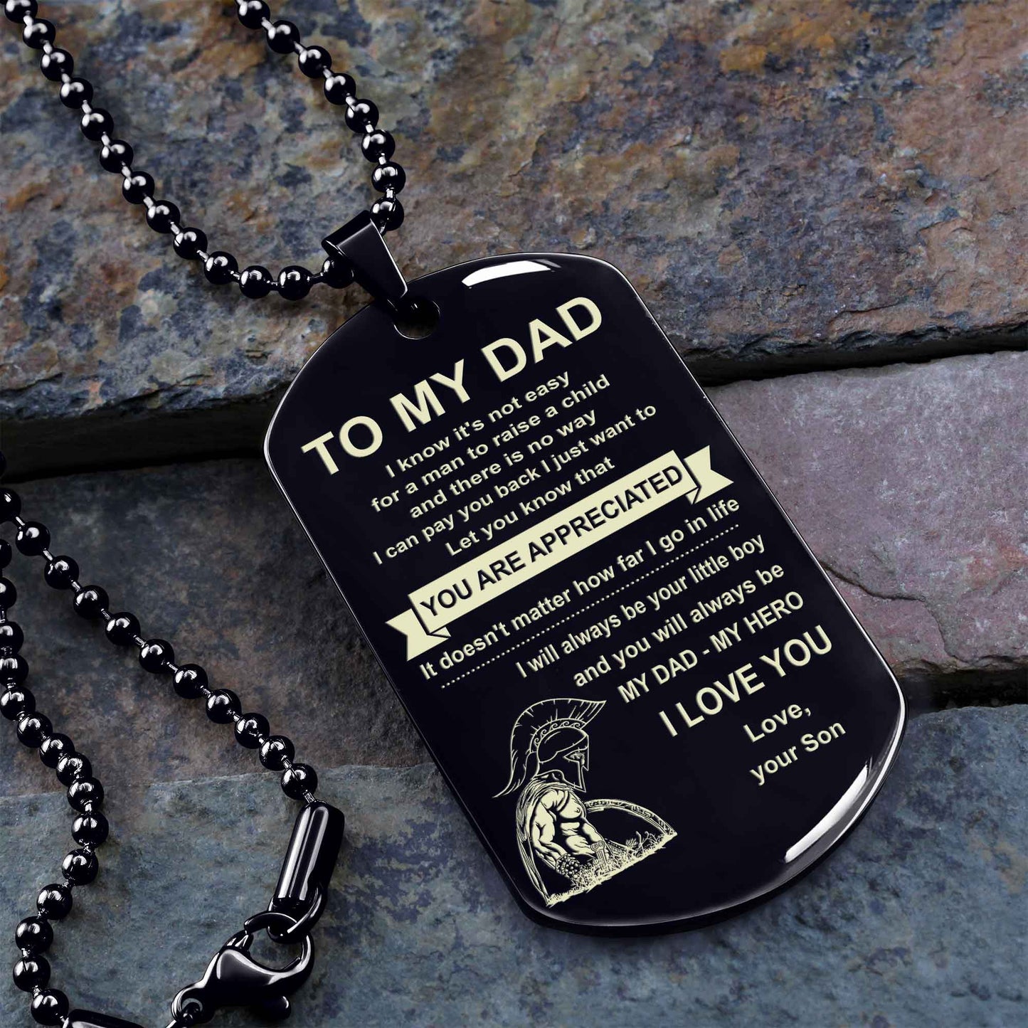 Biker One Side Dog Tag To My Dad I Know It's Not Easy - You Are My Hero Gift From Son To Dad Father's Day Gift